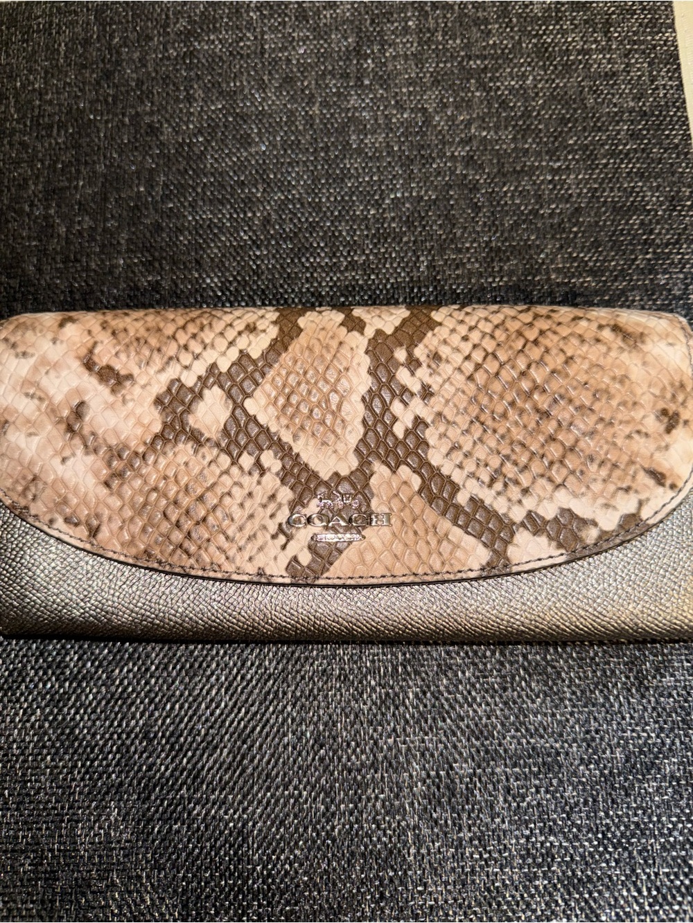 Coach Women's Snake-Print Clutch Wallet in Beige Brown